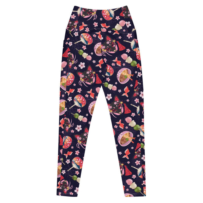 Premium Matsuri kawaii leggings with hanami dango and sakura petals