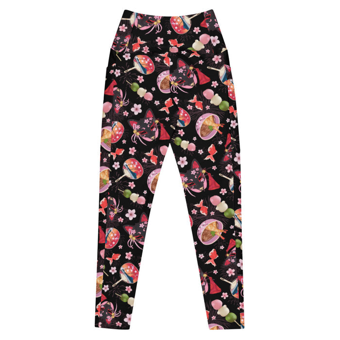 Premium Matsuri kawaii leggings with goldfish and uchiwa fans