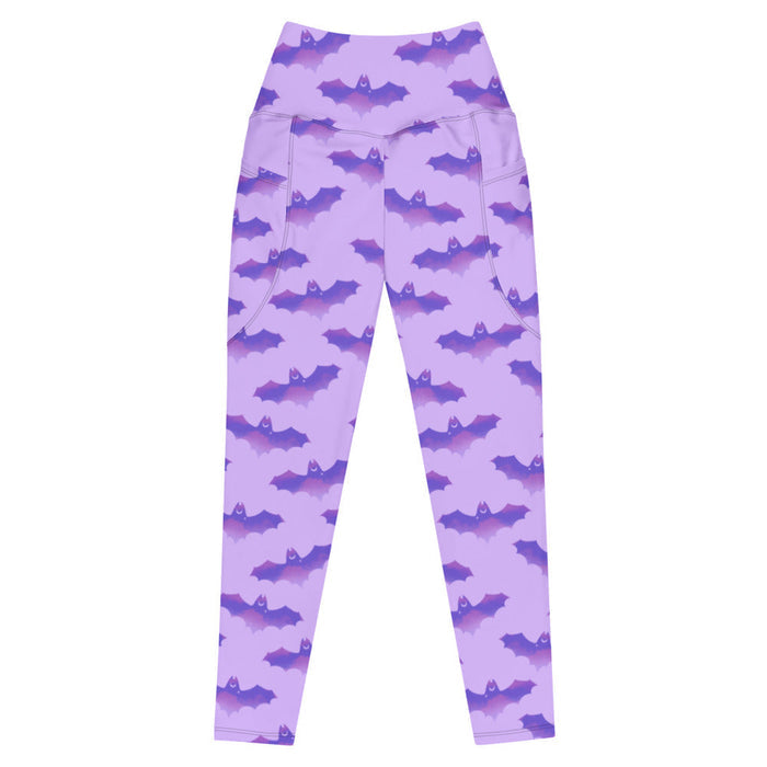 Morrigan gothic leggings in lavender with watercolor bats and crescent moons
