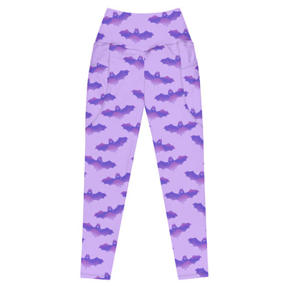 Morrigan gothic leggings in lavender with watercolor bats and crescent moons