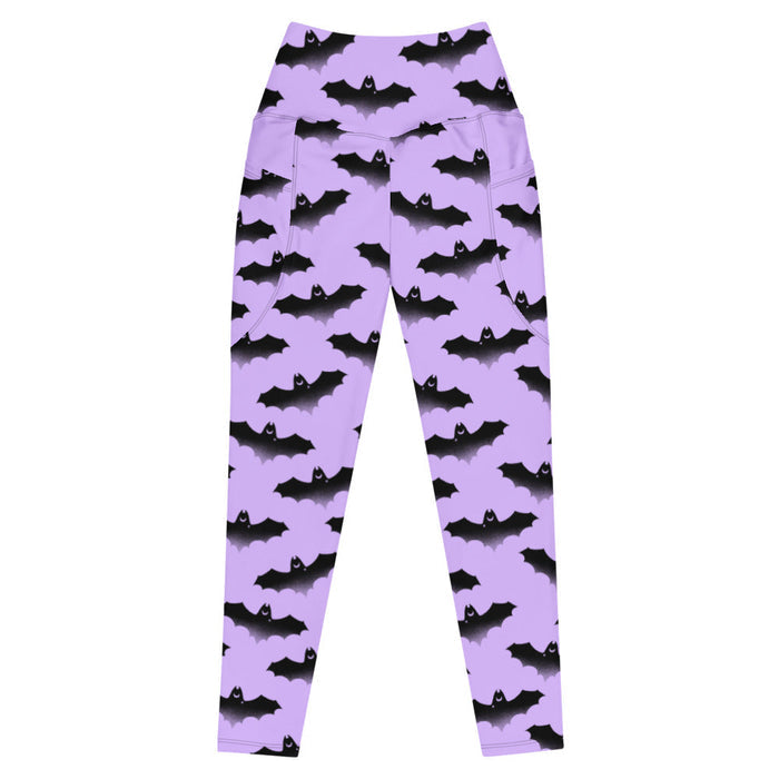 Morrigan gothic leggings in lavender with watercolor bats and crescent moons