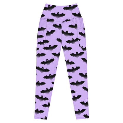 Morrigan gothic leggings in lavender with watercolor bats and crescent moons