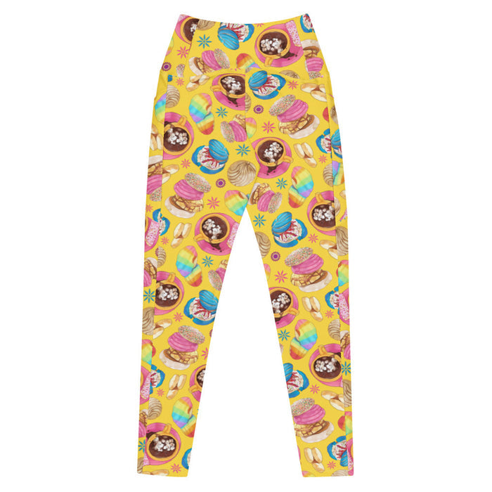 Pan Dulce kawaii premium leggings in yellow with cocoa swirls and golden conchas
