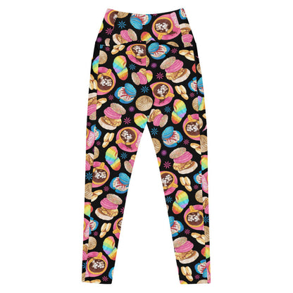 Pan Dulce kawaii premium leggings in yellow with golden conchas and golden orejas