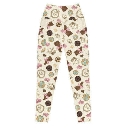 Royal Cookie kawaii premium leggings in vanilla cream with gilded monogram crests and pink bows