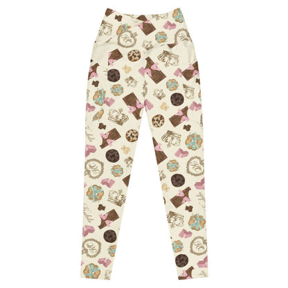 Royal Cookie kawaii premium leggings in vanilla cream with gold crowns and milk-chocolate bars