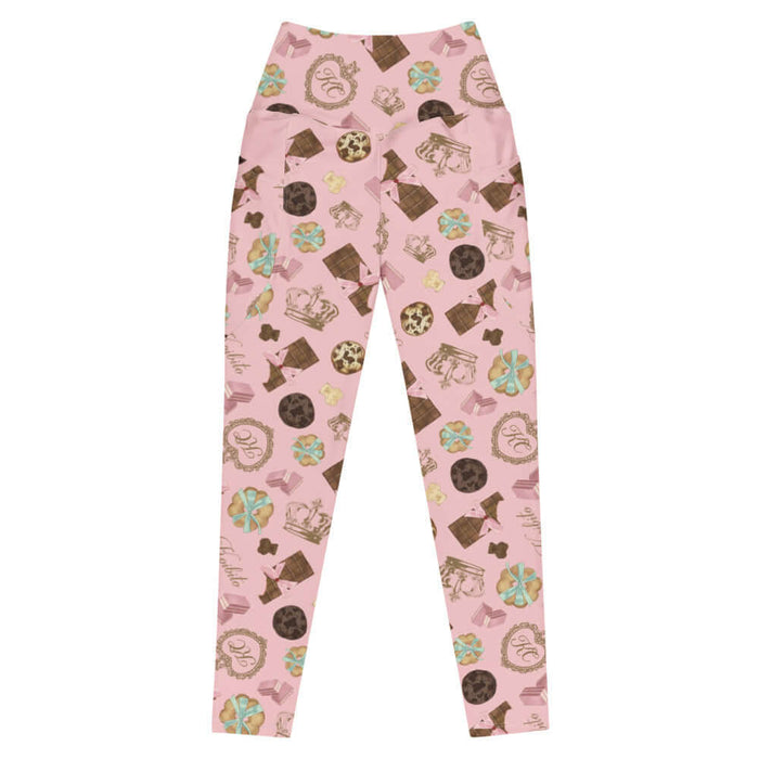 Royal Cookie kawaii premium leggings in strawberry pink with gilded monogram crests and pink bows