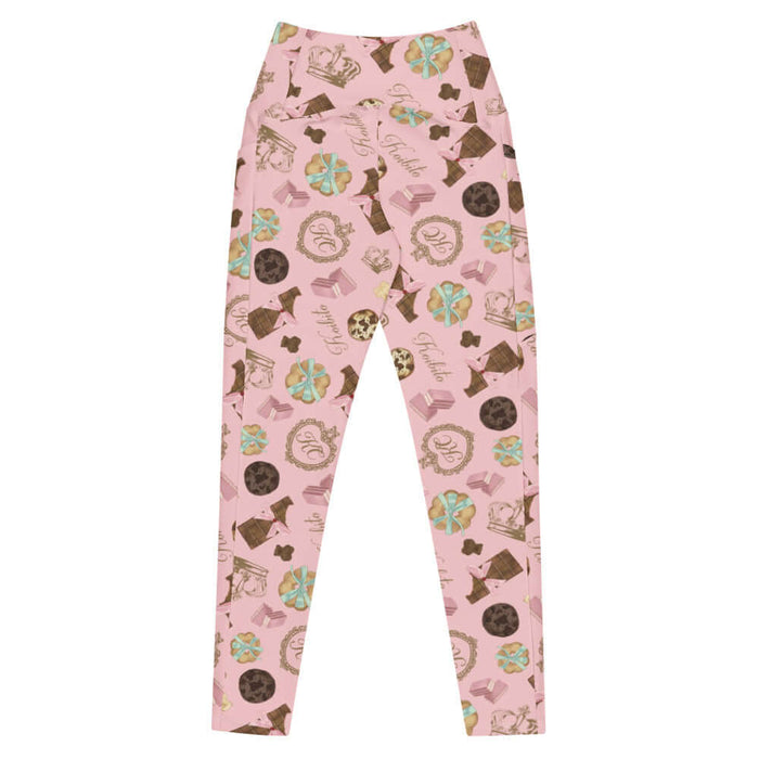 Royal Cookie kawaii premium leggings in strawberry pink with chocolate-chip cookies and strawberry wafers