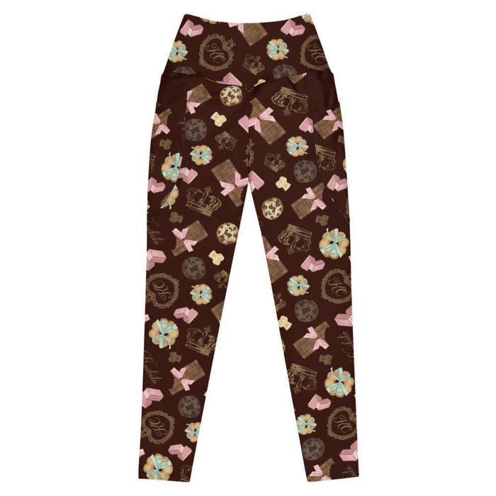 Royal Cookie kawaii premium leggings in milk chocolate with gold crowns and milk-chocolate bars