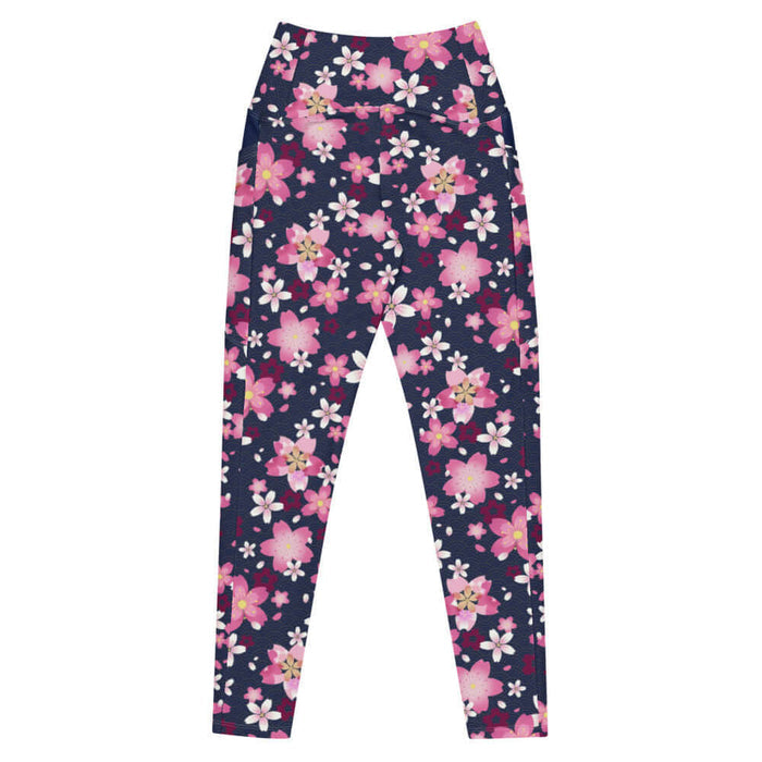 Sakura kawaii premium leggings in pink with wine-dark blossoms and pale blossom clusters