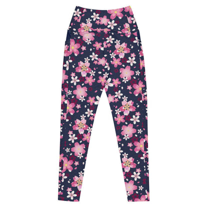 Sakura kawaii premium leggings in pink with wine-dark blossoms and pale blossom clusters