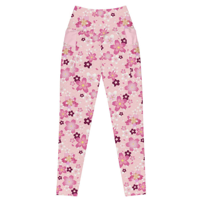Sakura kawaii premium leggings in pink with bright pink sakura and white-centered wine blooms