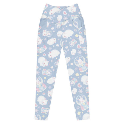 Snow Bunny kawaii premium leggings with snow globes and drifting snowflakes