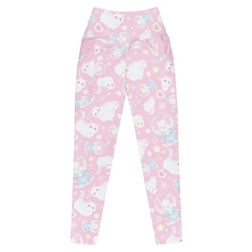 Snow Kitten kawaii premium leggings with fluffy white kittens and snow globes