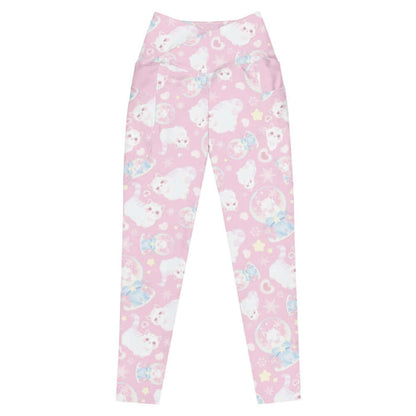 Snow Kitten kawaii premium leggings with snow globes and drifting snowflakes