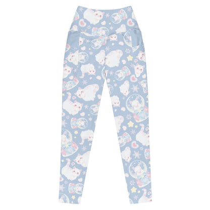 Snow Kitten kawaii premium leggings with fluffy kittens and cream stars