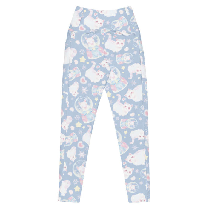 Snow Kitten kawaii premium leggings with blue and pink bows and little hearts