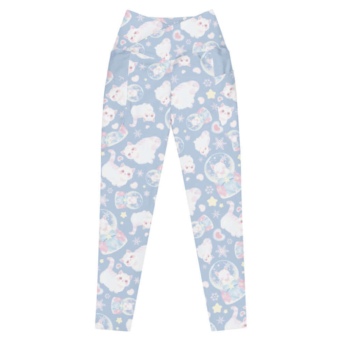 Snow Kitten kawaii premium leggings with kitten-filled snow globes and snowflakes