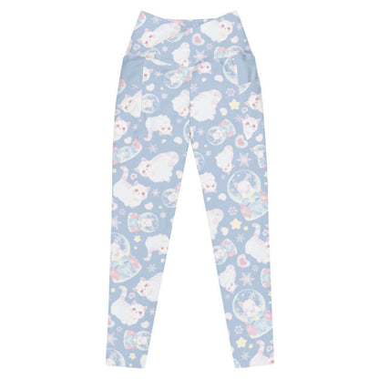 Snow Kitten kawaii premium leggings with kitten-filled snow globes and snowflakes