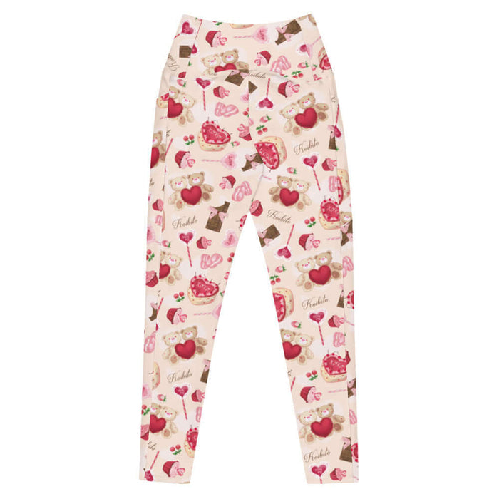 Sugar Sweetheart kawaii premium high-waisted leggings with lace doily hearts and paired cherries