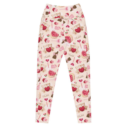 Sugar Sweetheart kawaii premium high-waisted leggings with lace doily hearts and paired cherries