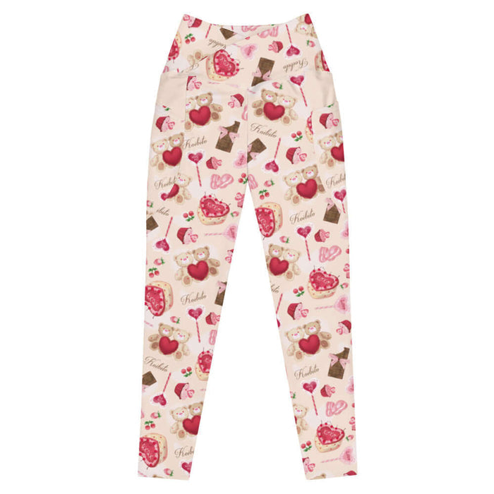 Sugar Sweetheart kawaii premium high-waisted leggings with hugging teddy bears and XOXO heart cakes