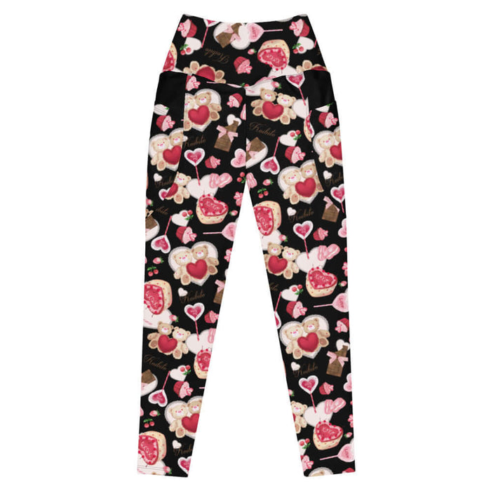 Sugar Sweetheart kawaii premium high-waisted leggings with ribbon-tied chocolate bars and strawberries