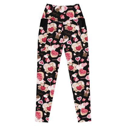 Sugar Sweetheart kawaii premium high-waisted leggings with ribbon-tied chocolate bars and strawberries