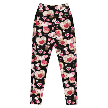 Sugar Sweetheart kawaii premium high-waisted leggings with heart-shaped macarons and paired cherries