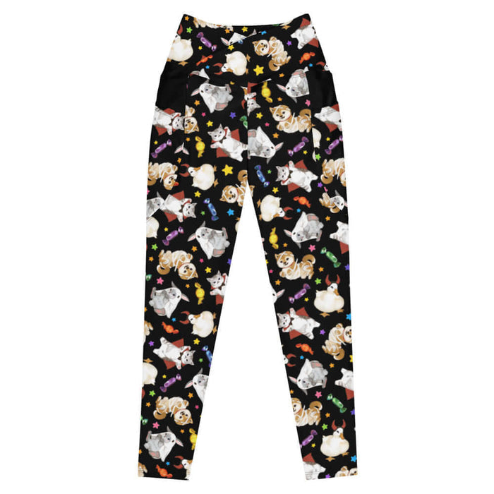 Trick or Treaters alternative premium leggings in midnight black with vampire kitties and scattered stars