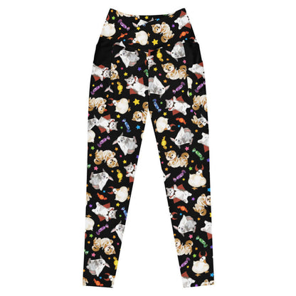 Trick or Treaters alternative premium leggings in midnight black with vampire kitties and scattered stars