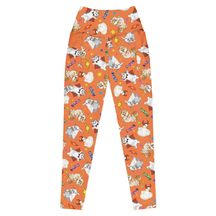 Trick or Treaters alternative premium leggings with mummy puppies and wrapped candy