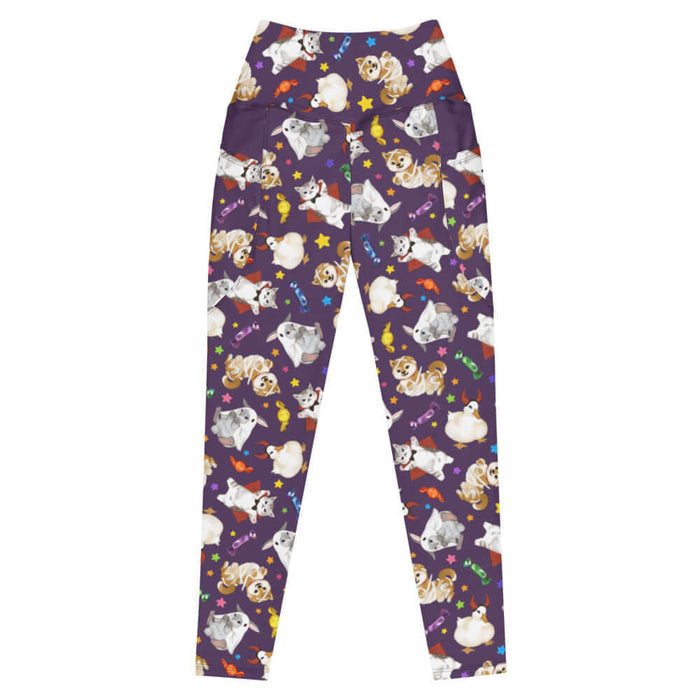 Trick or Treaters alternative premium leggings with wrapped candy and colorful stars