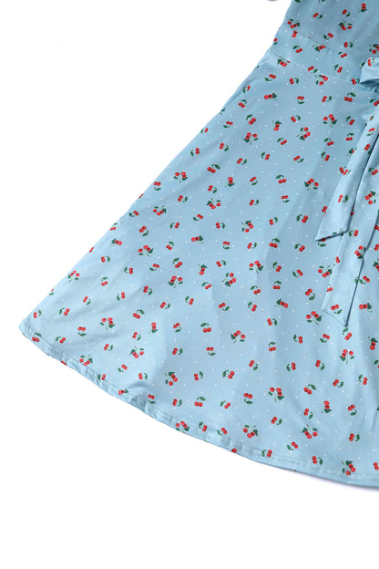 Matilda Red Cherry Blue Wrap Dress