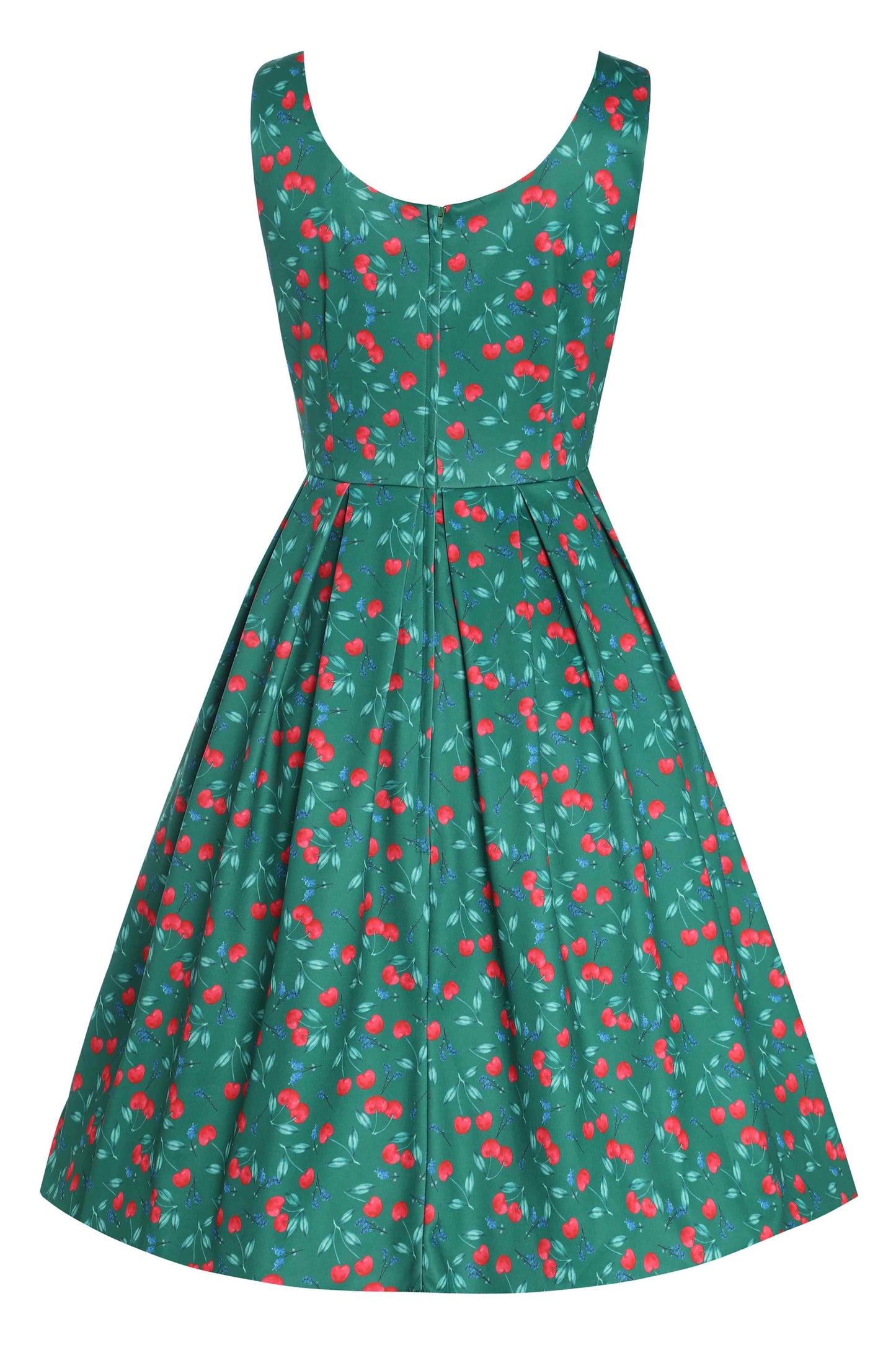 Amanda Cotton Red Cherry Flared Dress In Green