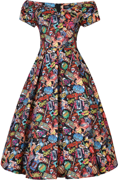 Lily Retro Off Shoulder Pop Art Circle Dress