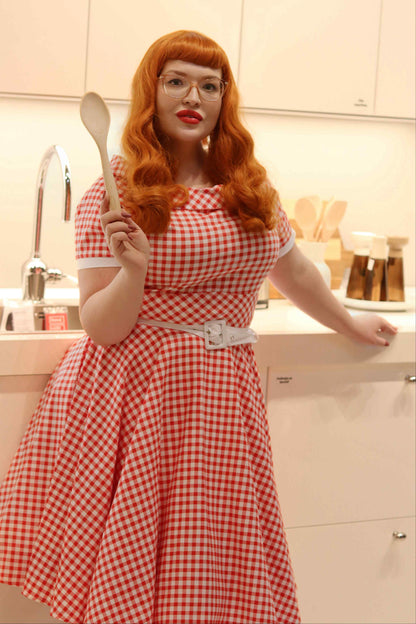 Darlene Retro Red Gingham Swing Dress