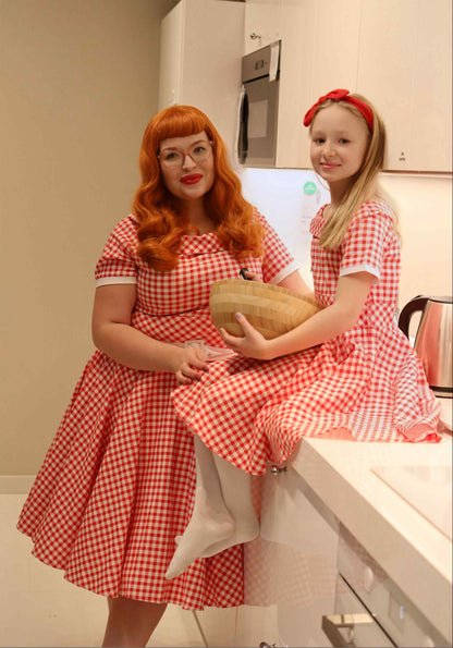 Darlene Retro Red Gingham Swing Dress