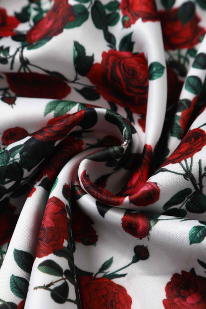 Amanda Retro Red Rose Dress In White
