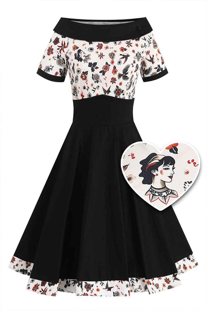 Darlene Rockabilly Old School Tattoo Roll Collar Dress