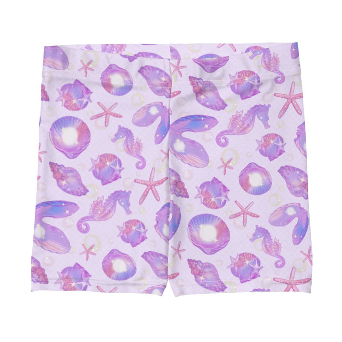Sea Princess kawaii shorts with seahorses and starfish in pastel blue, pink and purple