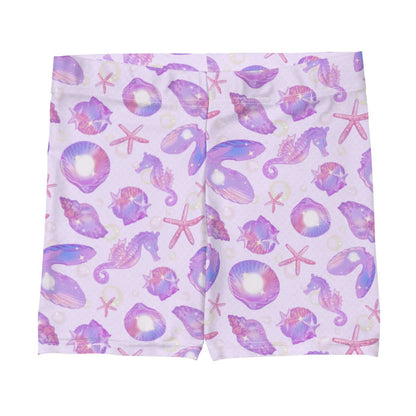 Sea Princess kawaii shorts with seahorses and starfish in pastel blue, pink and purple