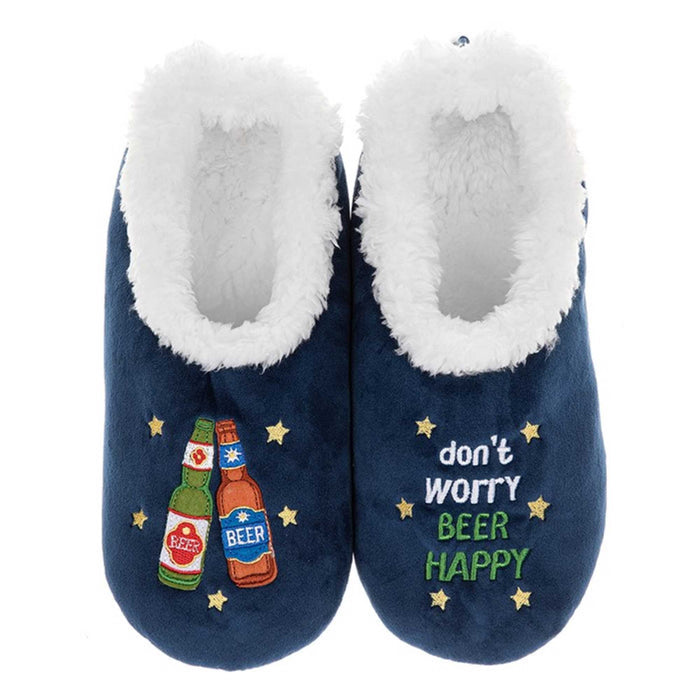 Snoozies Mens Don't Worry Beer Happy Fleece Lined Slipper Socks