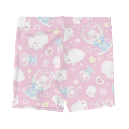 Snow Bunny kawaii shorts in pink with fluffy bunnies and cream stars