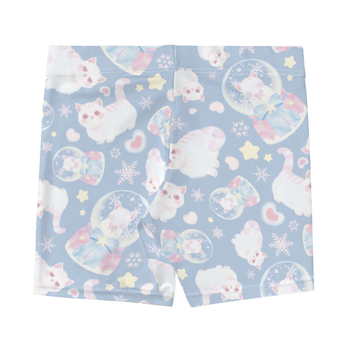 Snow Kitten kawaii shorts with fluffy kittens and cream stars