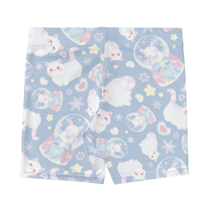 Snow Kitten kawaii shorts with fluffy kittens and cream stars