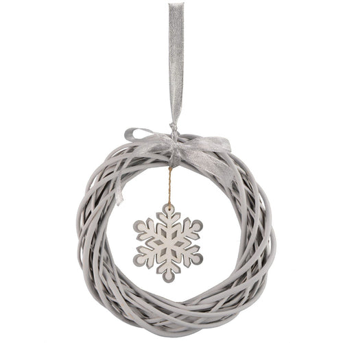 Snowflake Grey Rattan Wreath 25cm