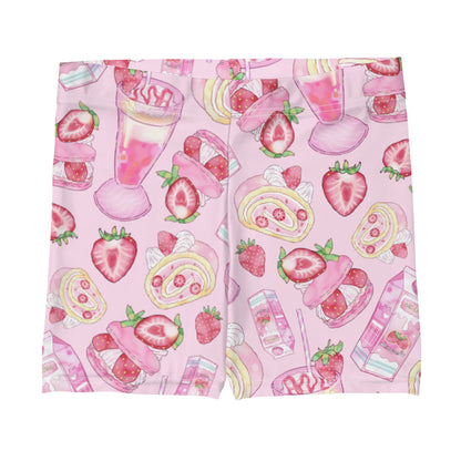 Pink kawaii Strawberry shorts with strawberry milk cartons and whipped cream swirls