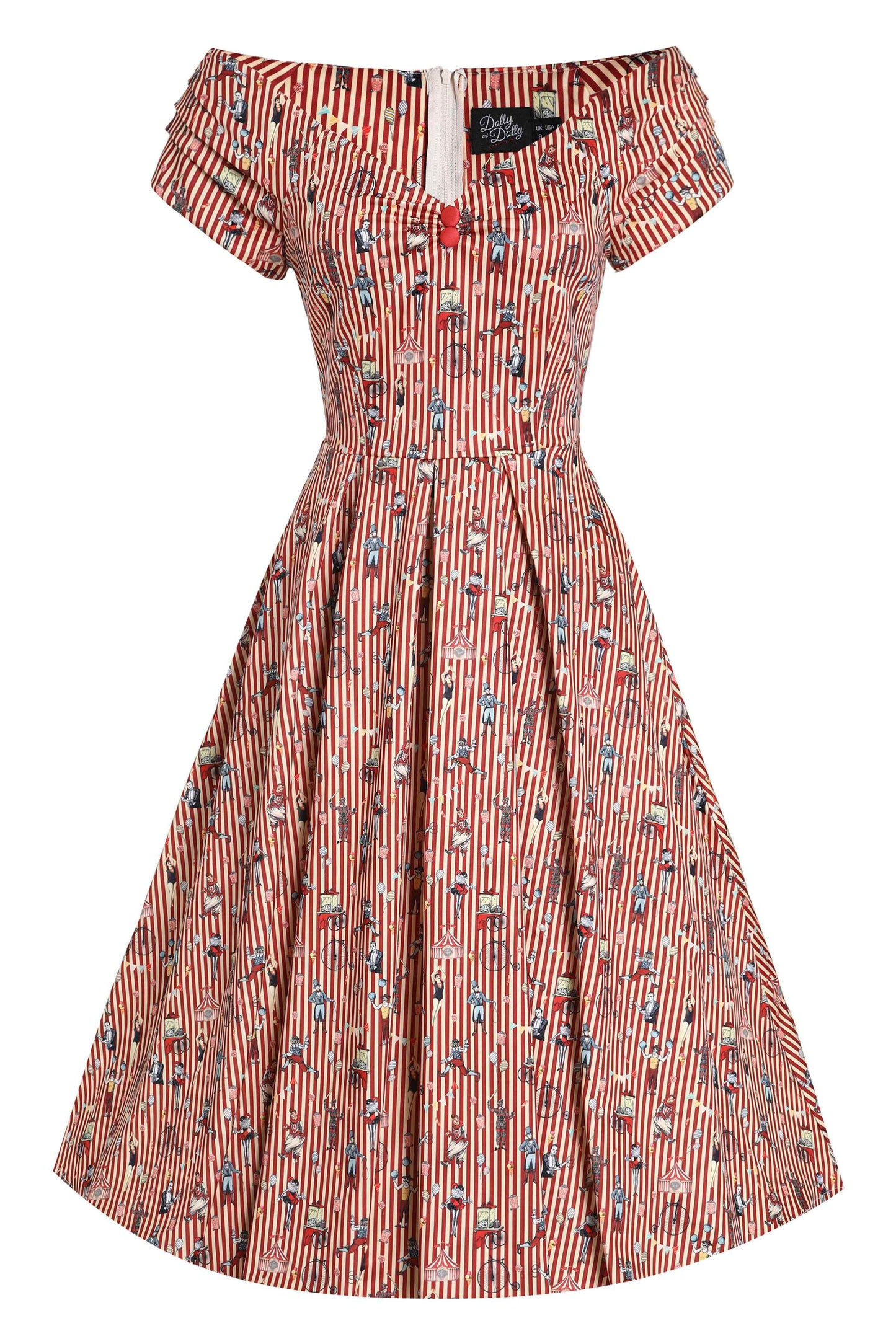 Lily Red Striped Circus Off Shoulder Dress