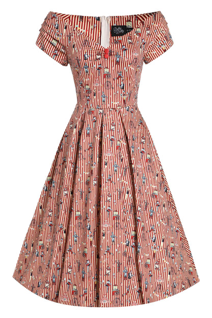 Lily Red Striped Circus Off Shoulder Dress